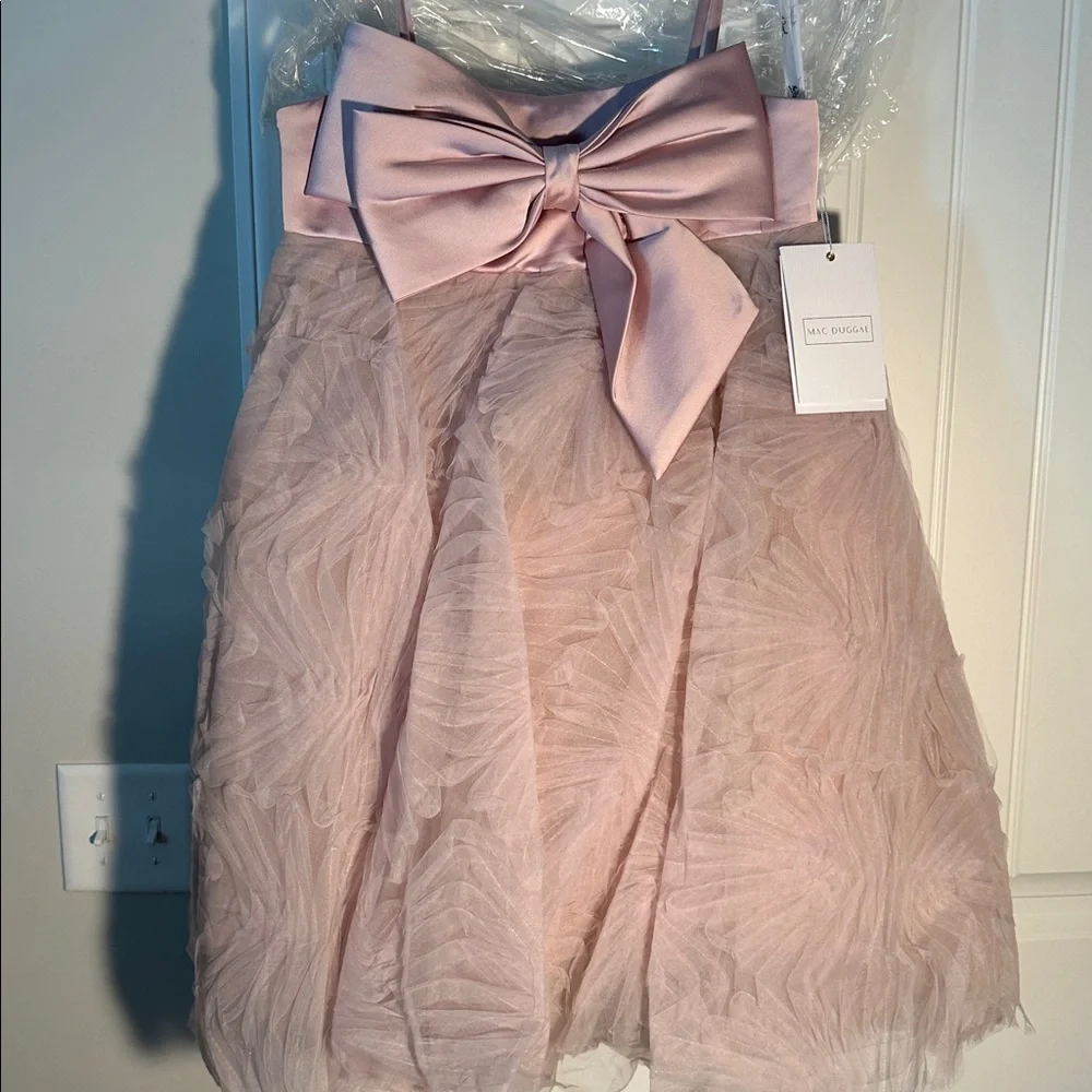 Mac Duggal Pink Bow Front Tulle Mini Dress - Picture 5 of 12